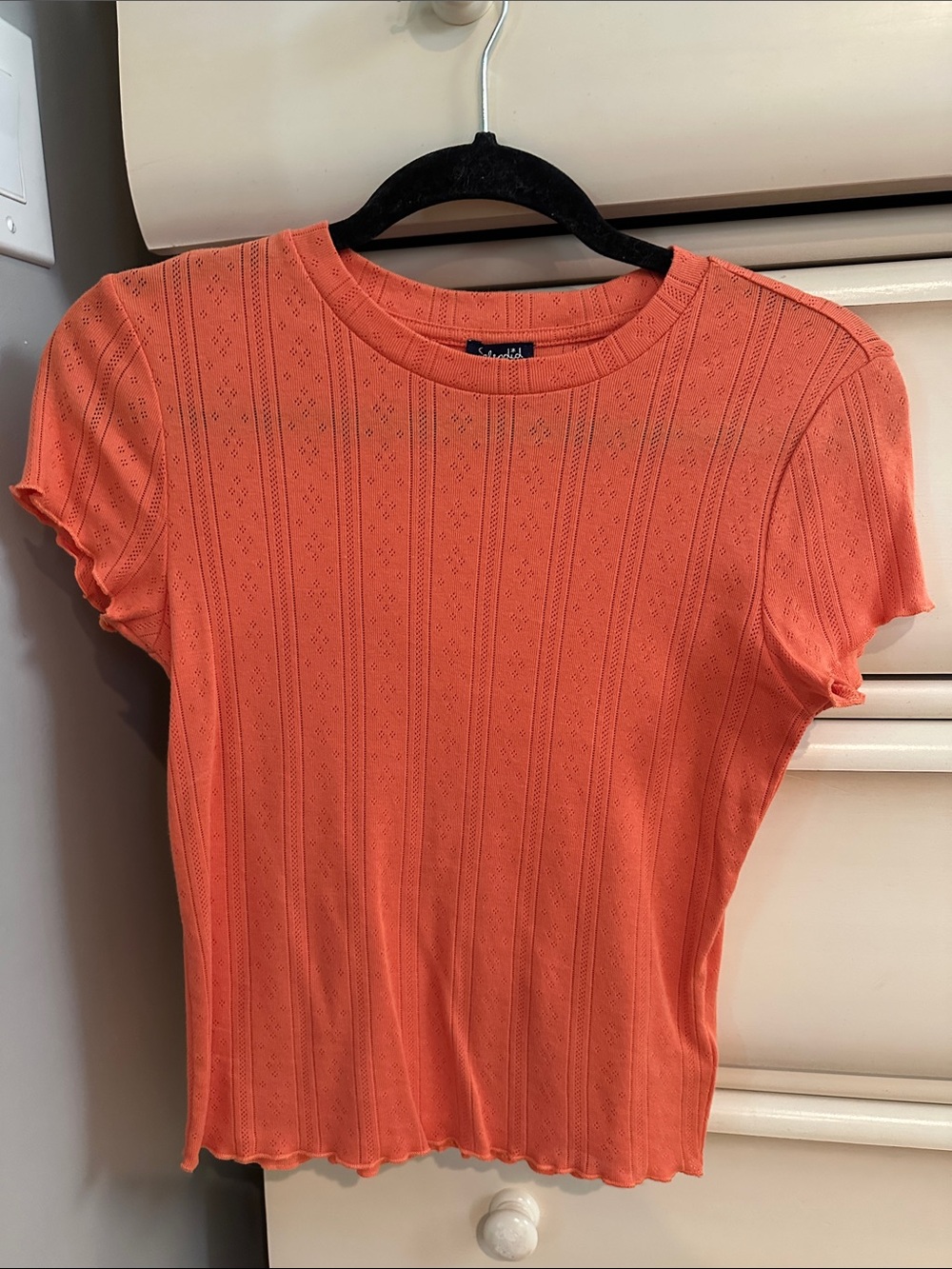Splendid Sunset Orange Short Sleeve Eyelet Knit Top, XS, NWoT
